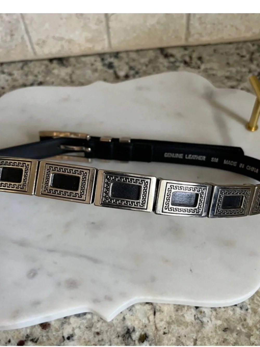Black And Silver Leather Belt